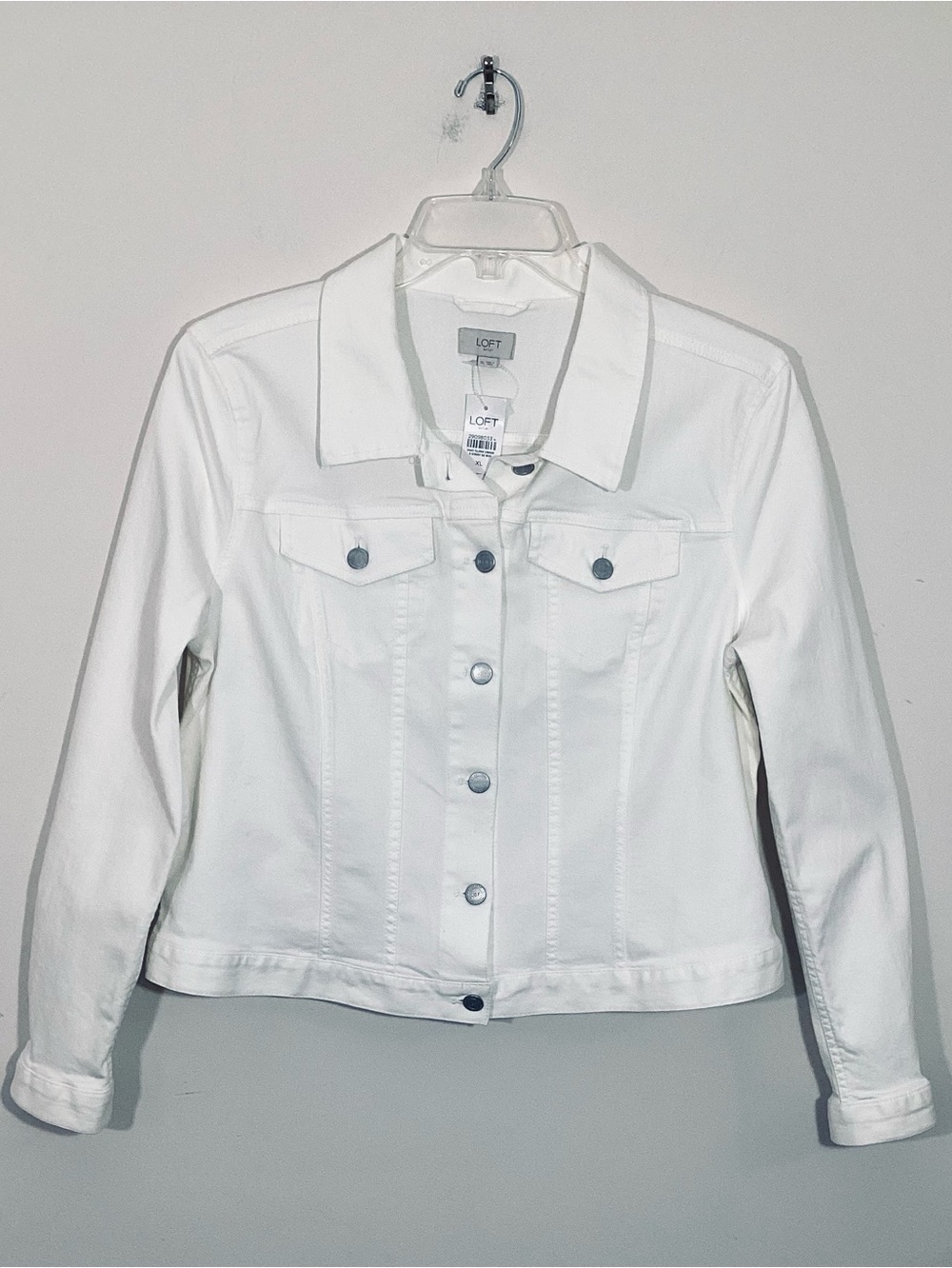 LOFT XL White Cotton Denim Jean Jacket - Button-Front Long Sleeve - Picture 5 of 8